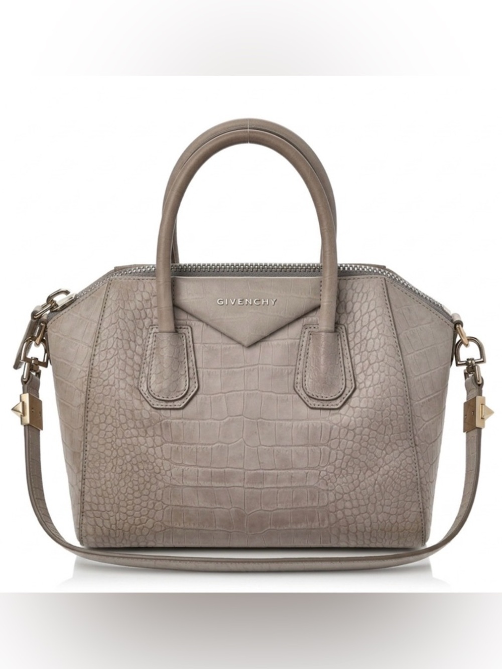 Givenchy Small Antigona - Elephant Grey (Taupe / Greige) Croc-Embossed